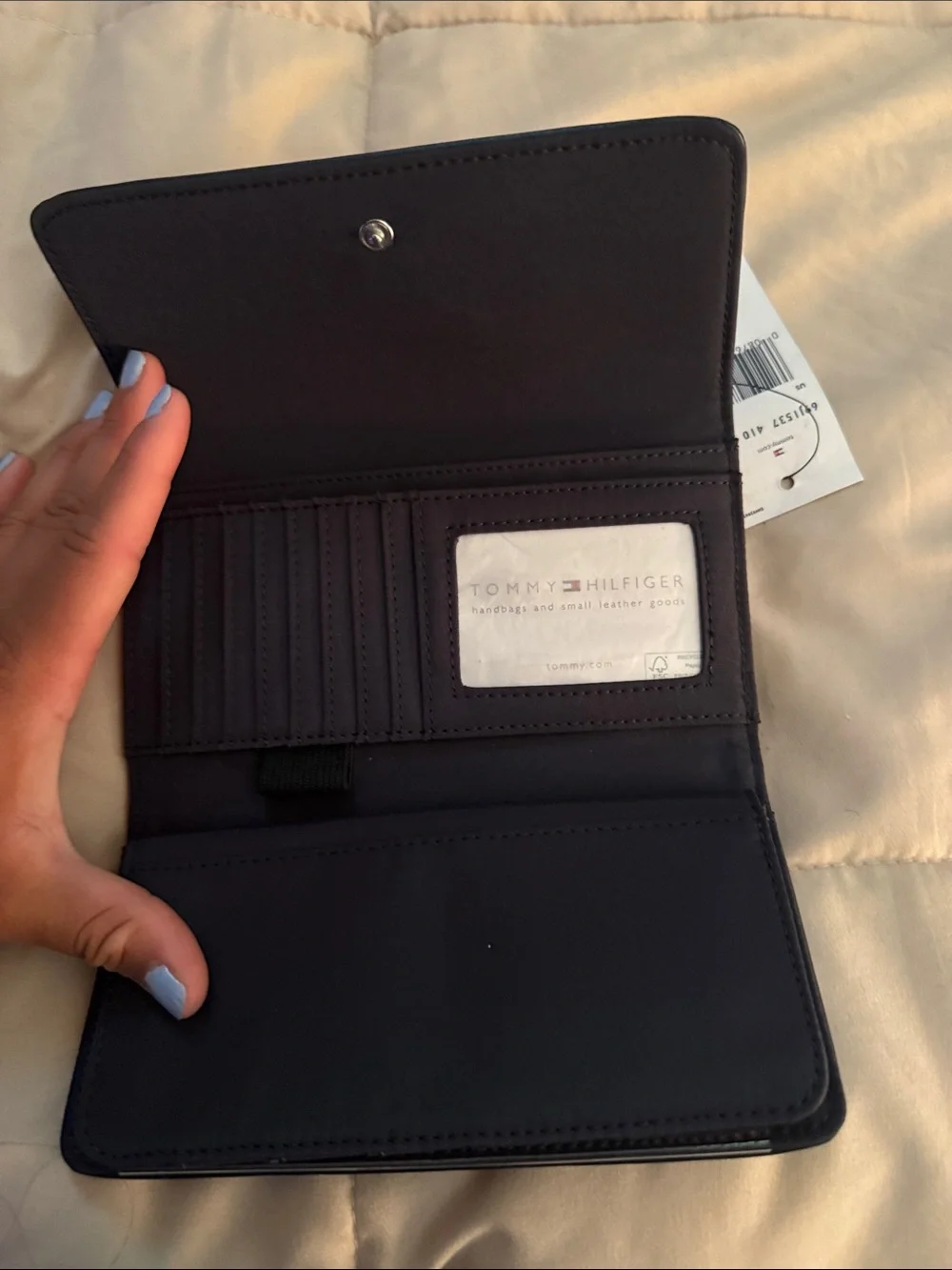 Tommy Hilfiger Black Wallet with Red and White Stripes